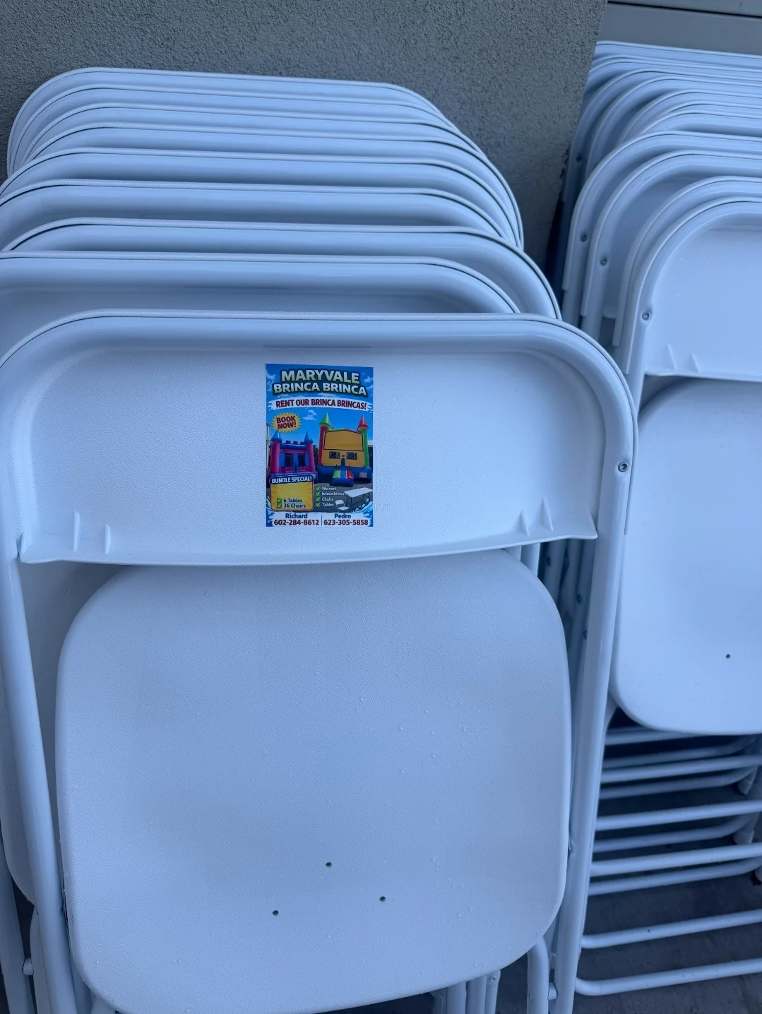 Actual white folding chairs available from Maryvale Brinca Brinca